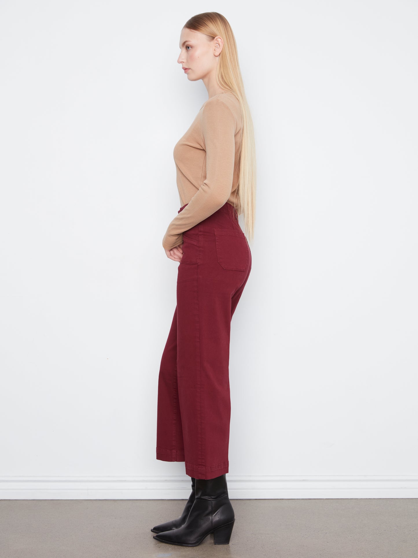 Charlie B Cropped Wide Leg Coloured Twill Pants w/Patch Pockets Merlot C5660RR-618A-320