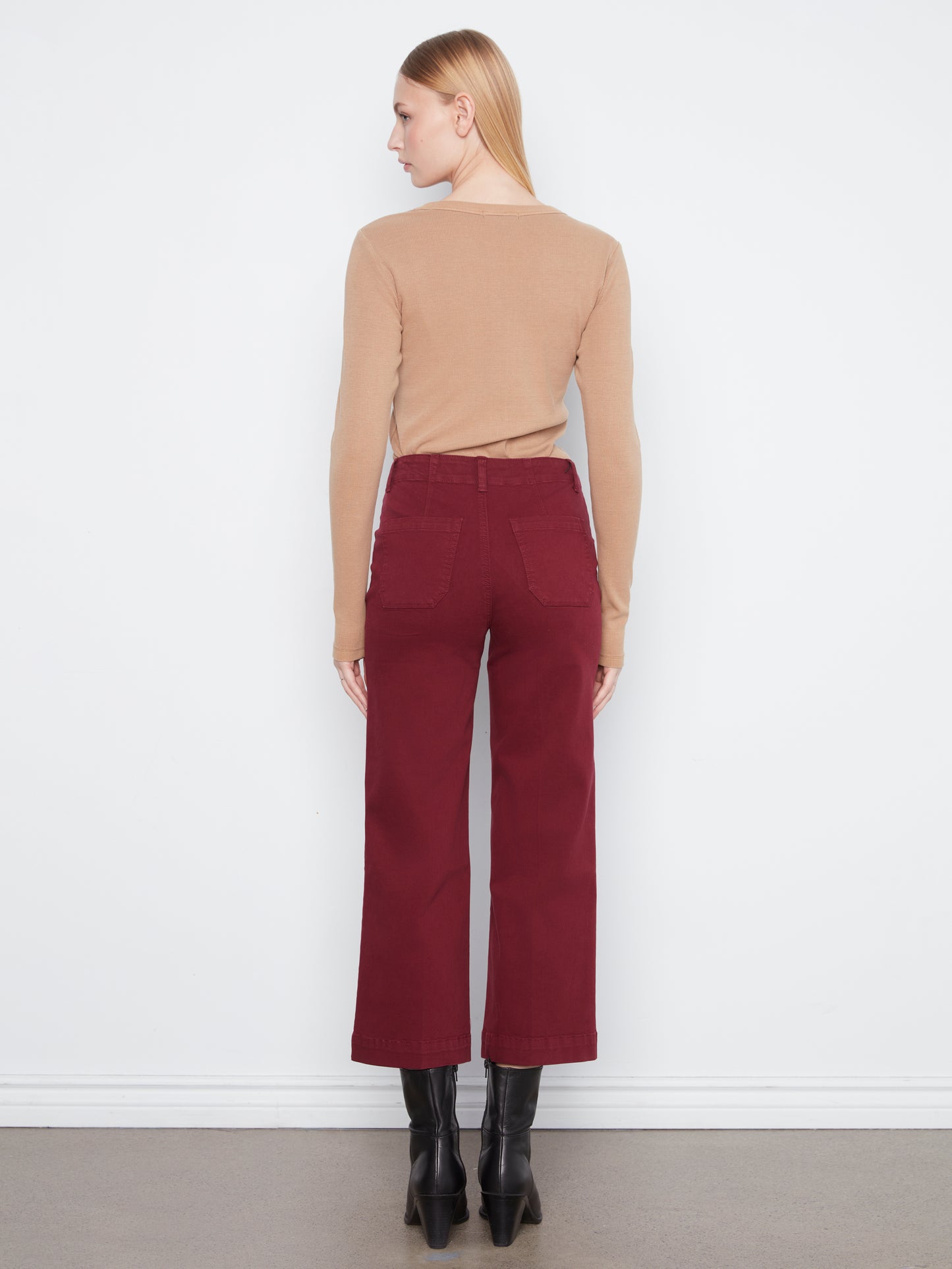 Charlie B Cropped Wide Leg Coloured Twill Pants w/Patch Pockets Merlot C5660RR-618A-320