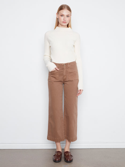 Charlie B Cropped Wide Leg Coloured Twill Pants w/Patch Pockets Truffle C5660RR-618A-610