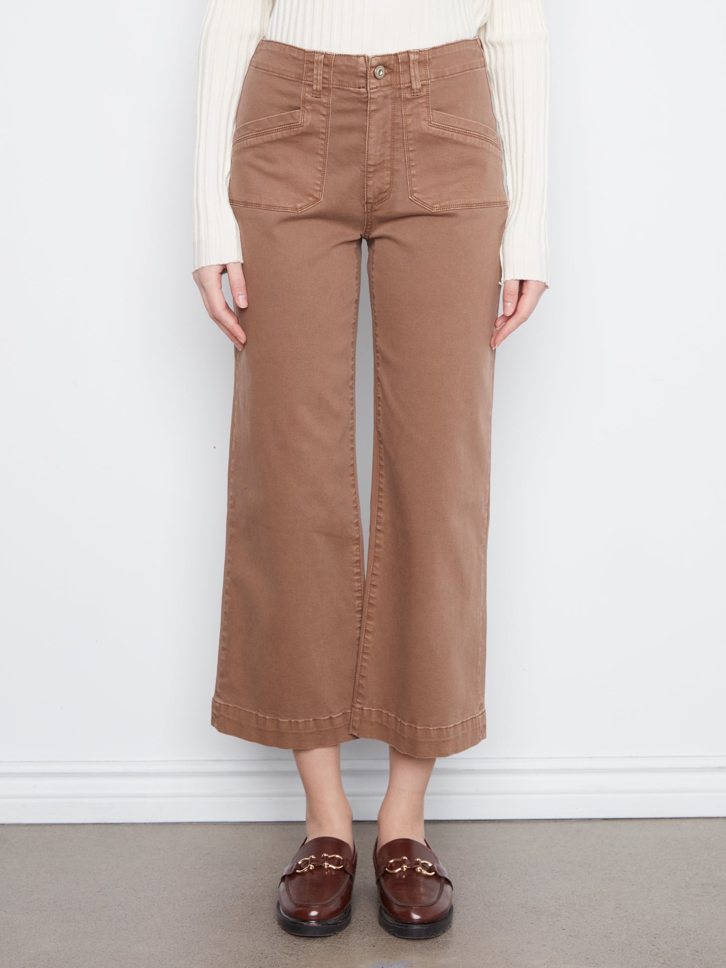 Charlie B Cropped Wide Leg Coloured Twill Pants w/Patch Pockets Truffle C5660RR-618A-610