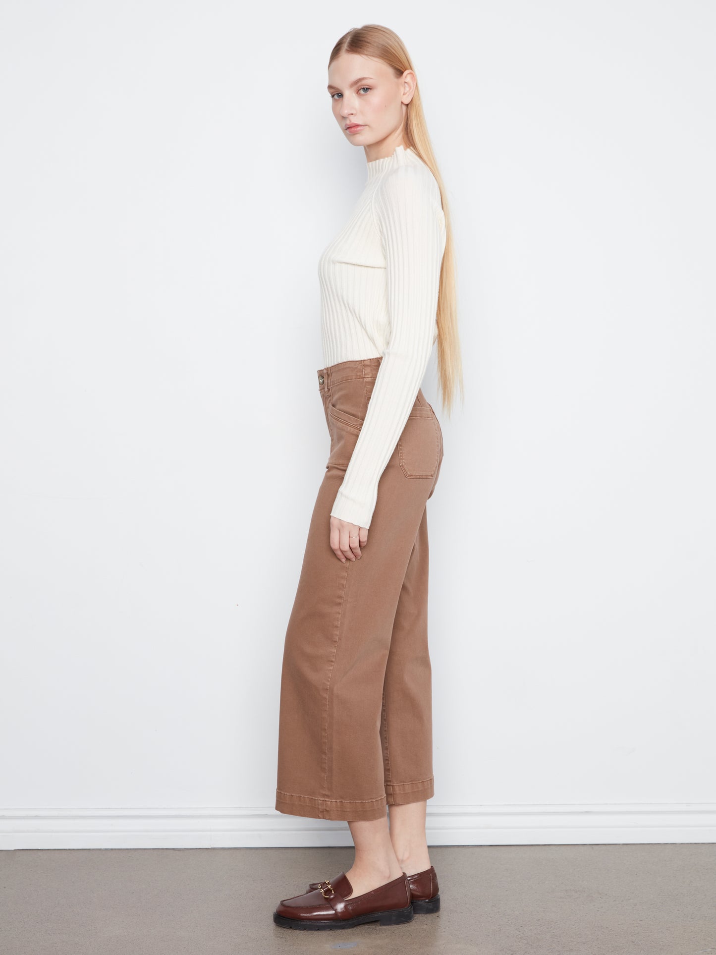 Charlie B Cropped Wide Leg Coloured Twill Pants w/Patch Pockets Truffle C5660RR-618A-610