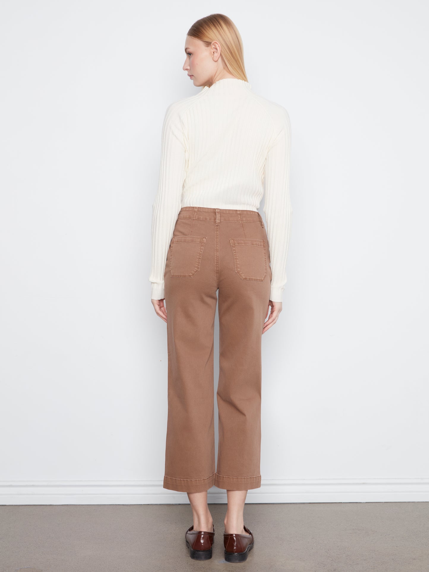 Charlie B Cropped Wide Leg Coloured Twill Pants w/Patch Pockets Truffle C5660RR-618A-610