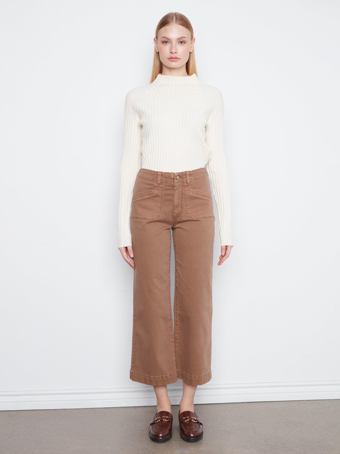 Charlie B Cropped Wide Leg Coloured Twill Pants w/Patch Pockets Truffle C5660RR-618A-610