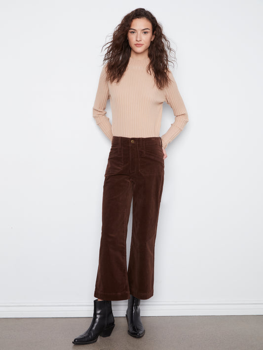 Charlie B Cropped Wide Leg Corduroy Pants w/Patch Pockets Coffee C5660RR-660B-413