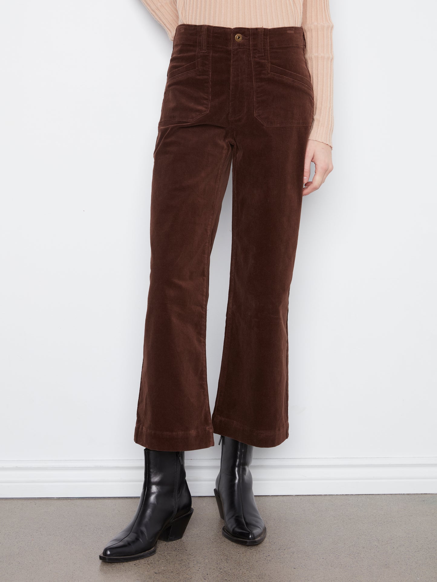 Charlie B Cropped Wide Leg Corduroy Pants w/Patch Pockets Coffee C5660RR-660B-413