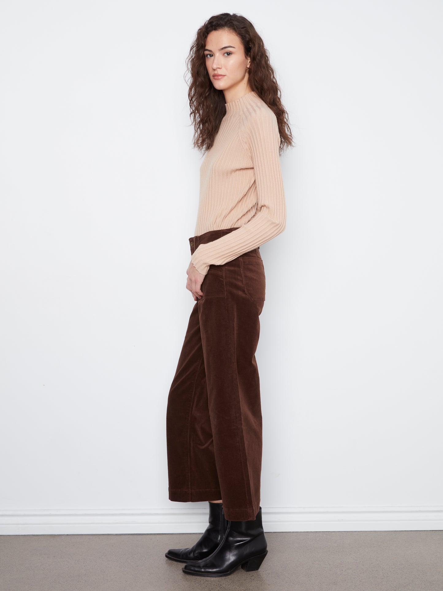 Charlie B Cropped Wide Leg Corduroy Pants w/Patch Pockets Coffee C5660RR-660B-413