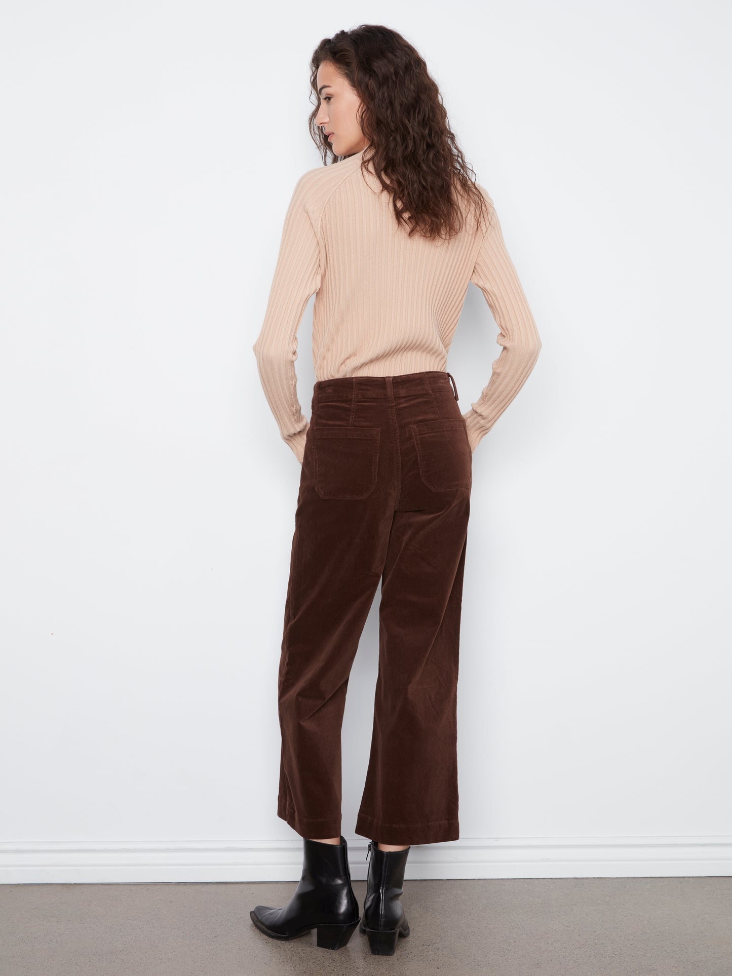 Charlie B Cropped Wide Leg Corduroy Pants w/Patch Pockets Coffee C5660RR-660B-413