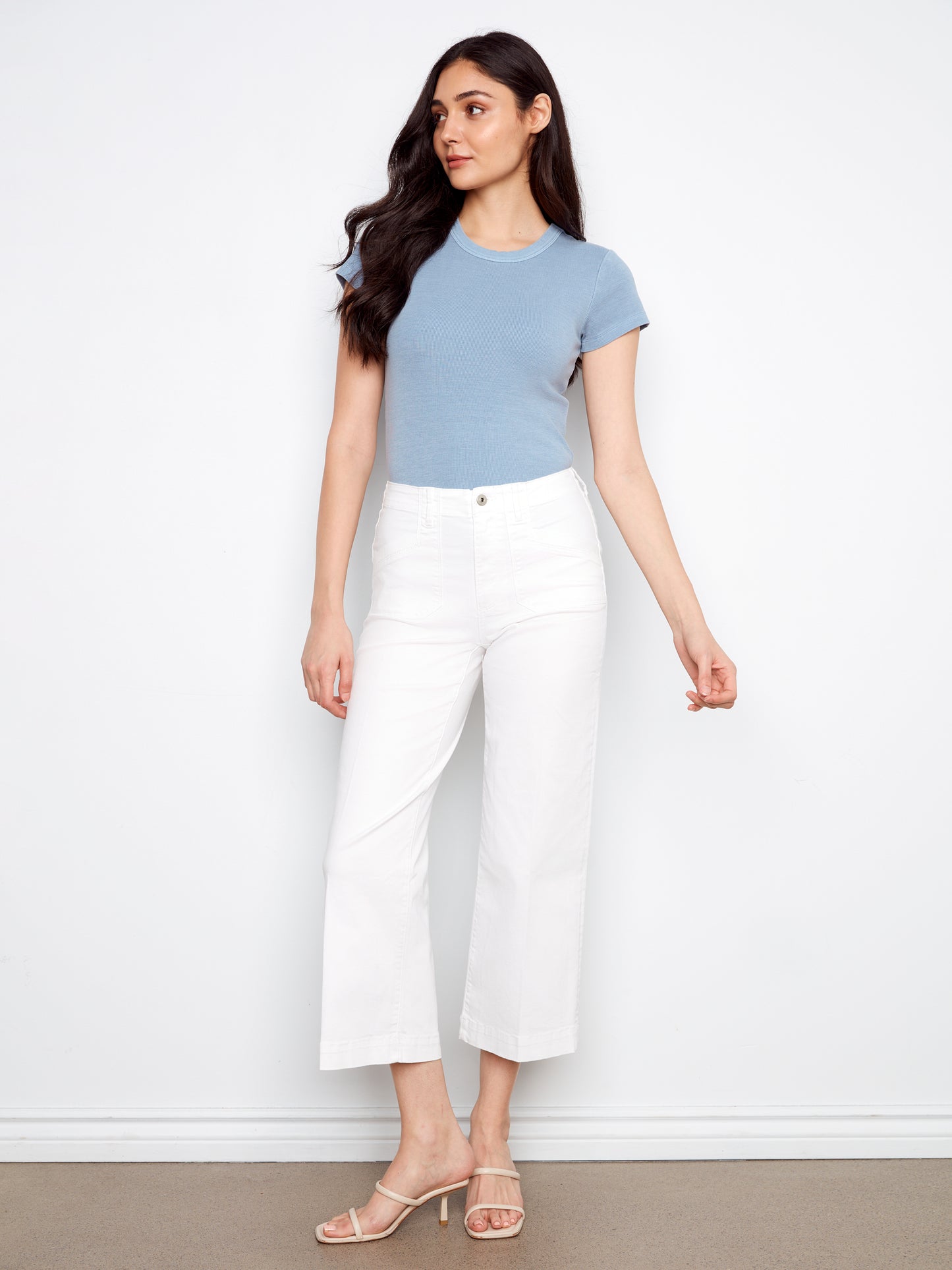 Charlie B Cropped Wide Leg Coloured Twill Pants w/Patch Pockets White C5660R-618A-002