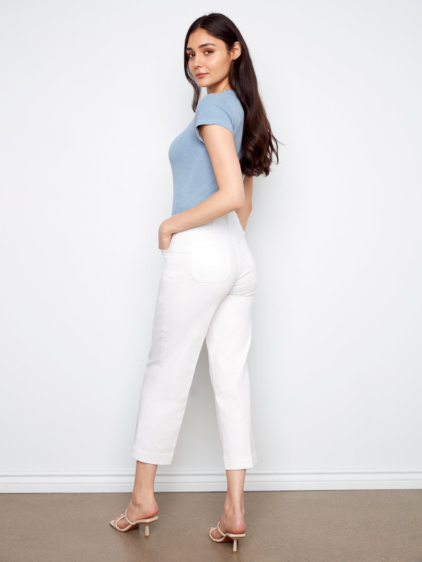 Charlie B Cropped Wide Leg Coloured Twill Pants w/Patch Pockets White C5660R-618A-002