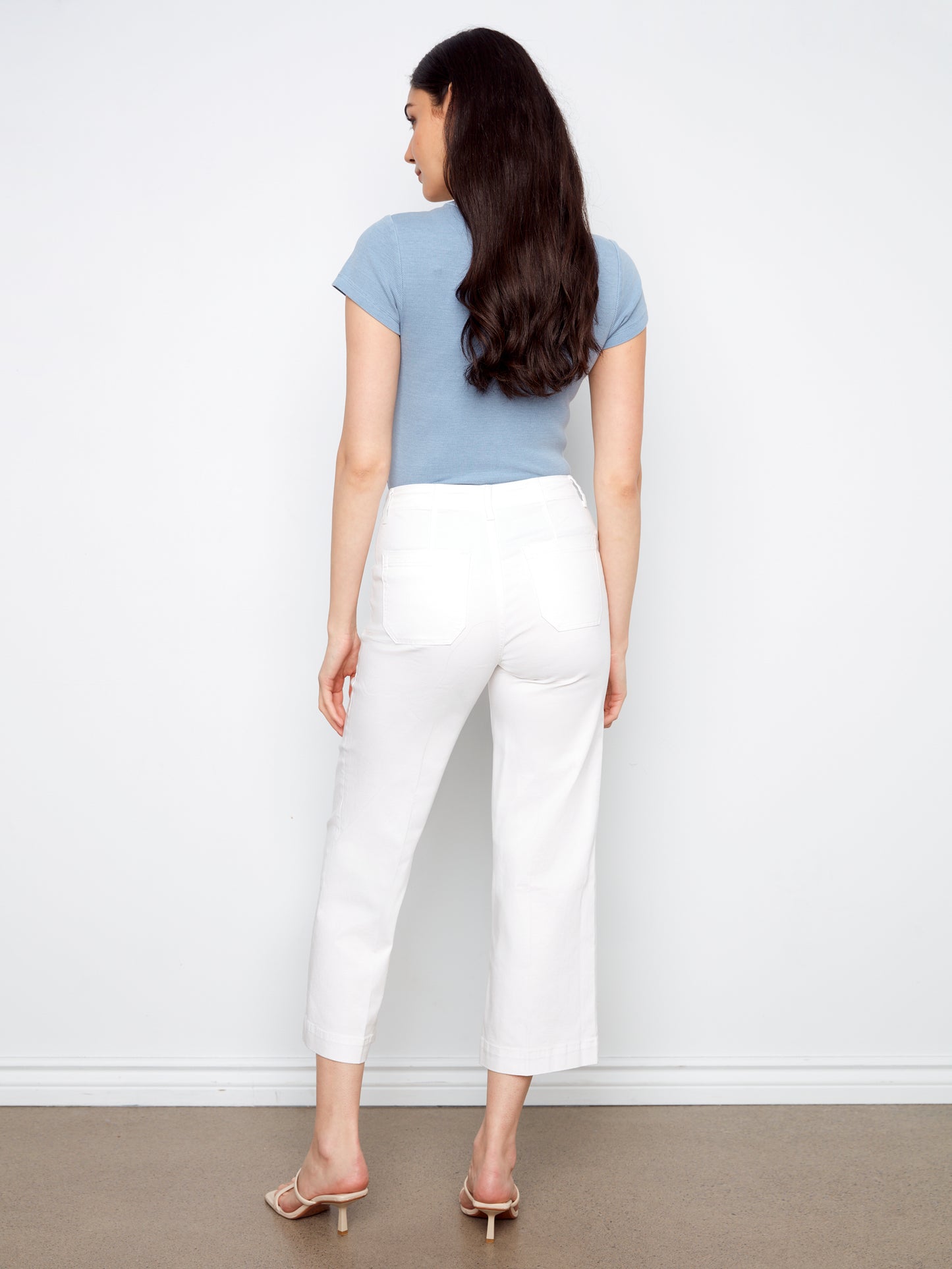 Charlie B Cropped Wide Leg Coloured Twill Pants w/Patch Pockets White C5660R-618A-002