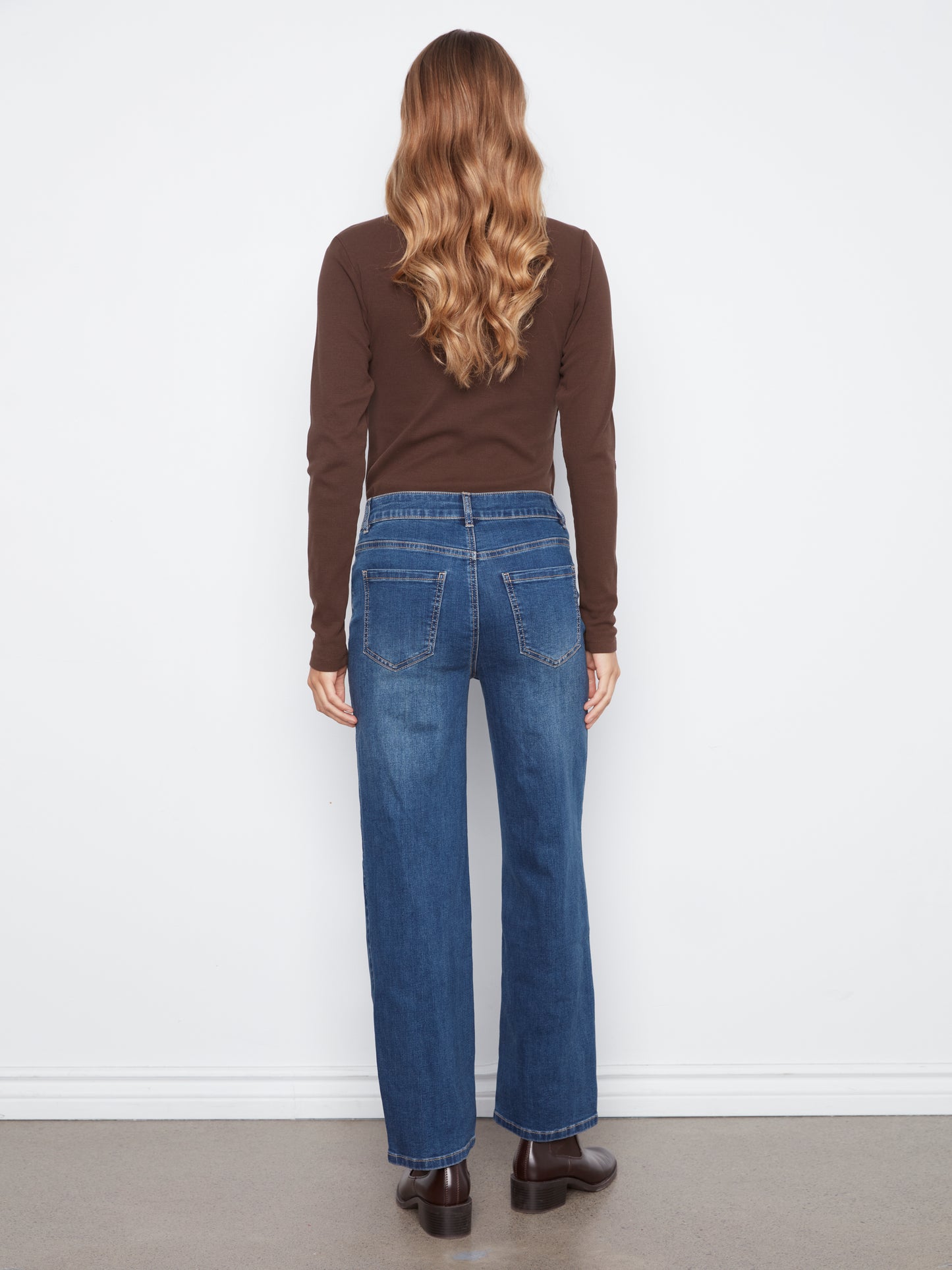 Charlie B Straight Leg Pants w/Corduroy and Leopard Heart Patches Washed Indigo C5846-431A-069