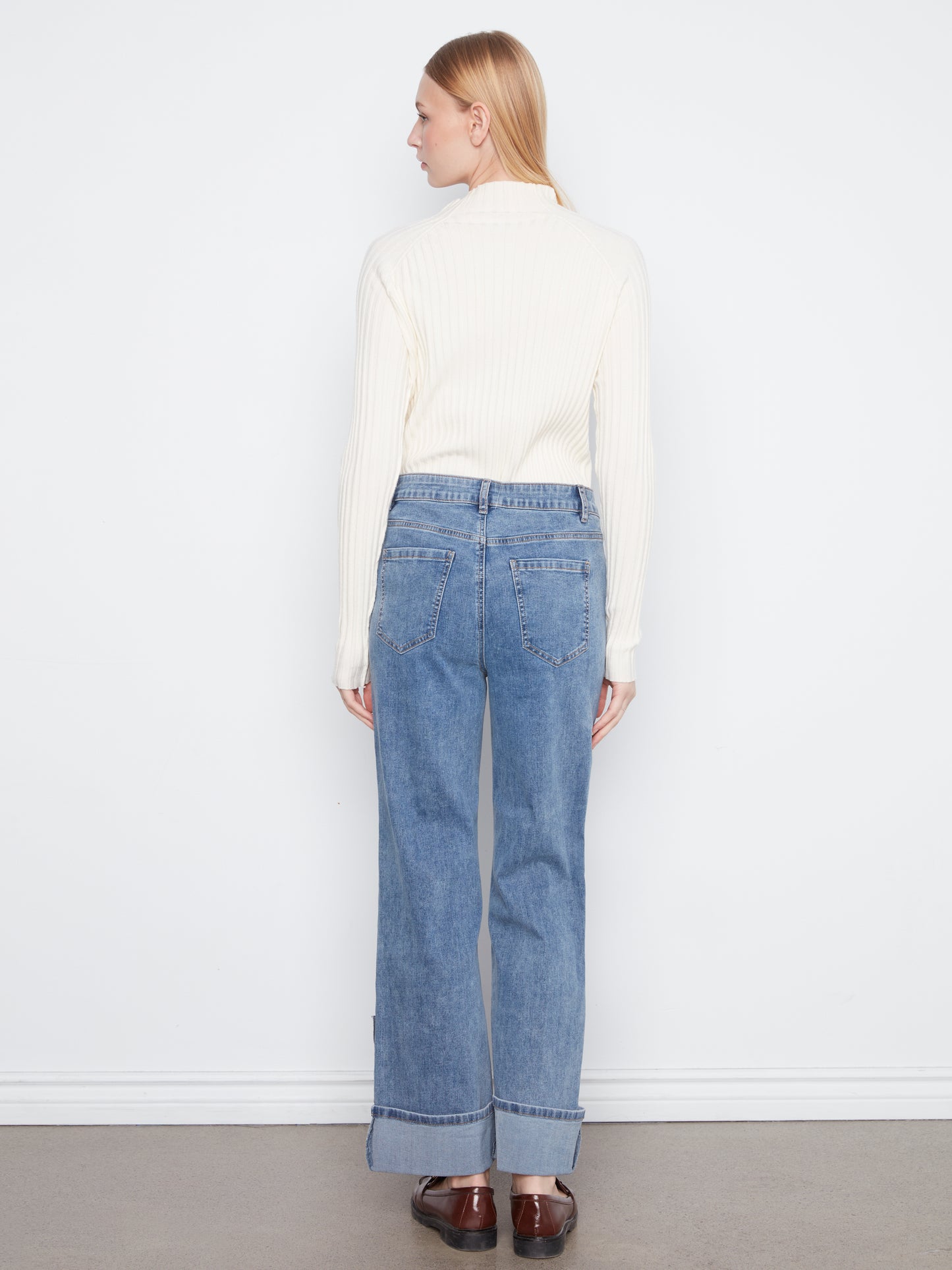 Charlie B Straight Leg Cuffed Pants w/Patches and Studs Medium Blue C5852-431A-156