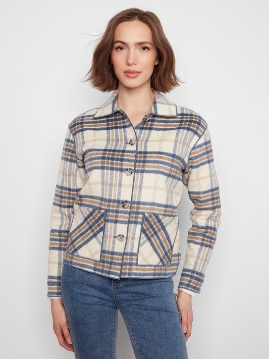 Charlie B Reversible Plaid Jacket Ecru C6185YR-134B-P276