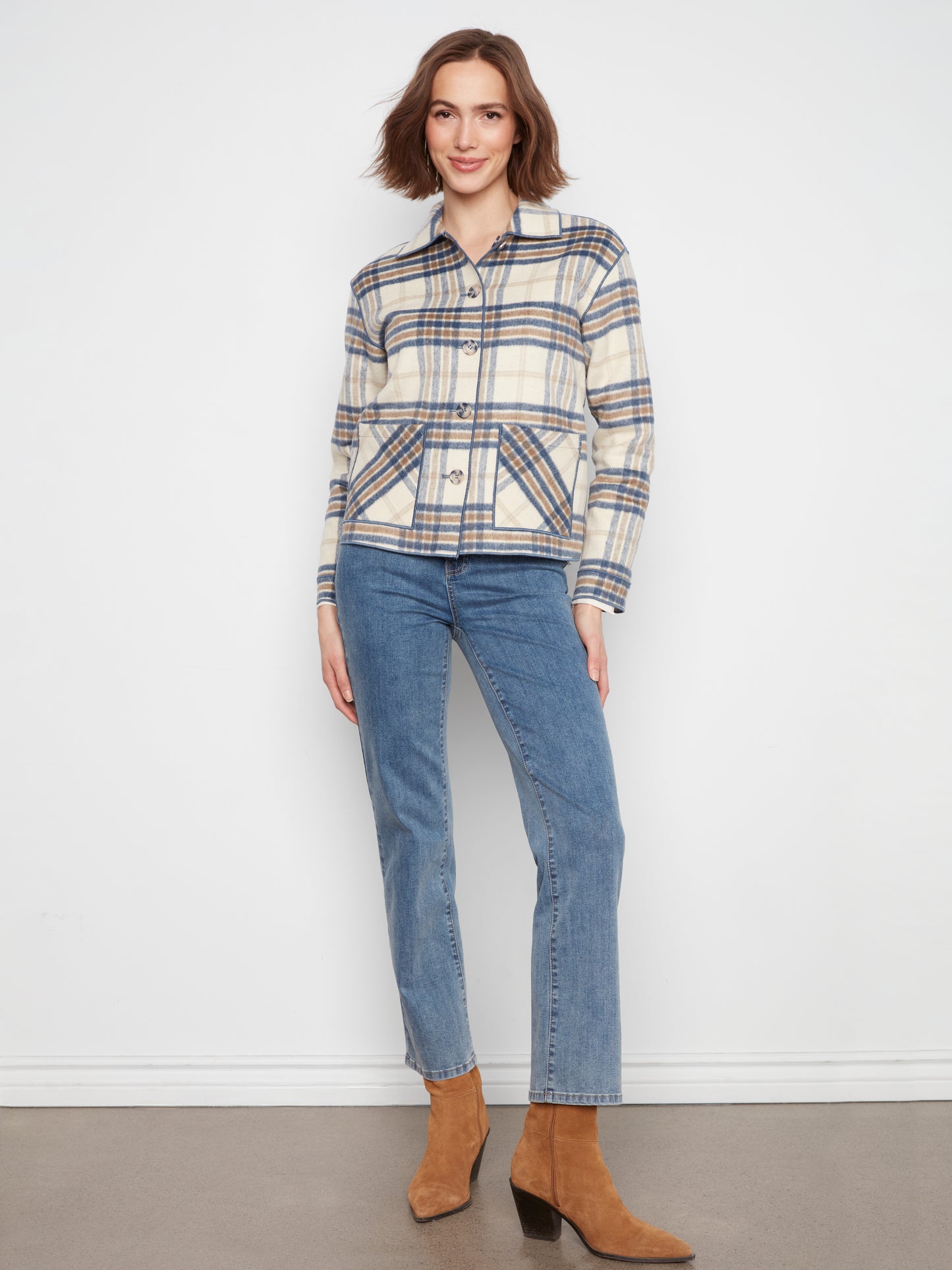Charlie B Reversible Plaid Jacket Ecru C6185YR-134B-P276