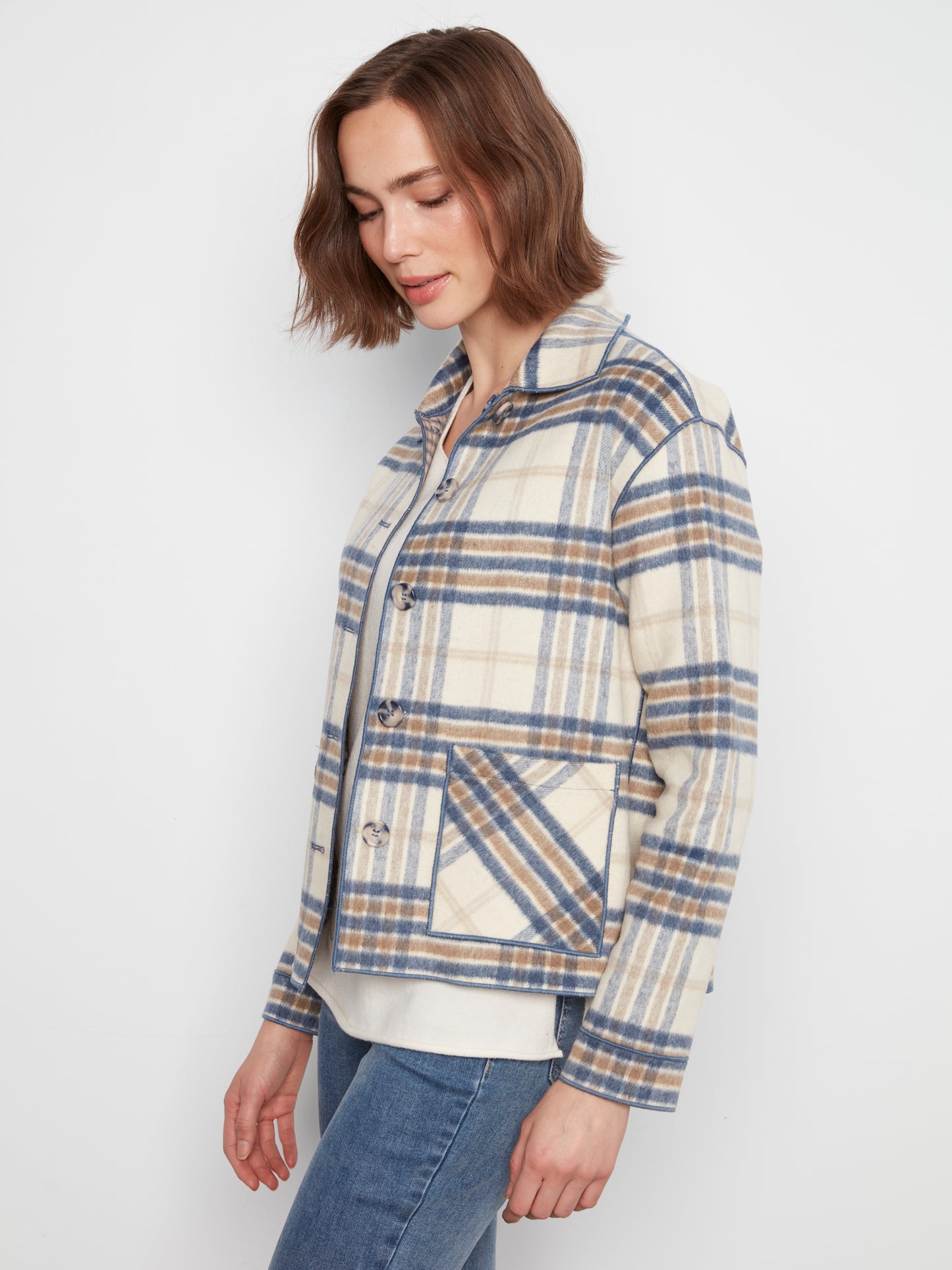 Charlie B Reversible Plaid Jacket Ecru C6185YR-134B-P276