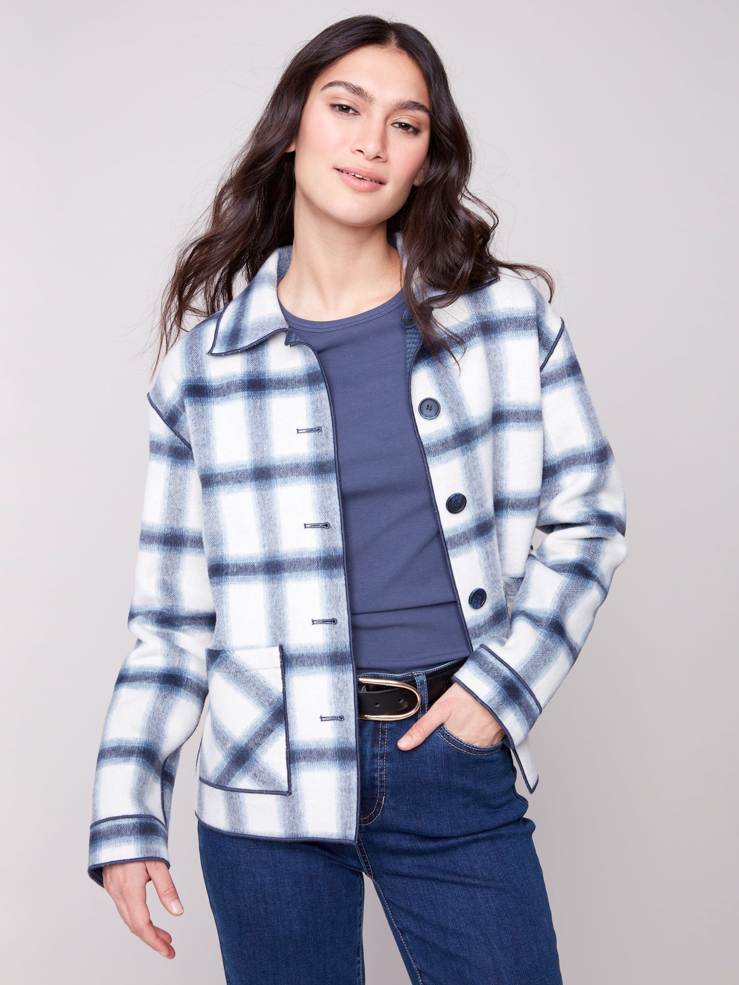 Charlie B Reversible Plaid Jacket Moonlight C6185Y-134B-P907