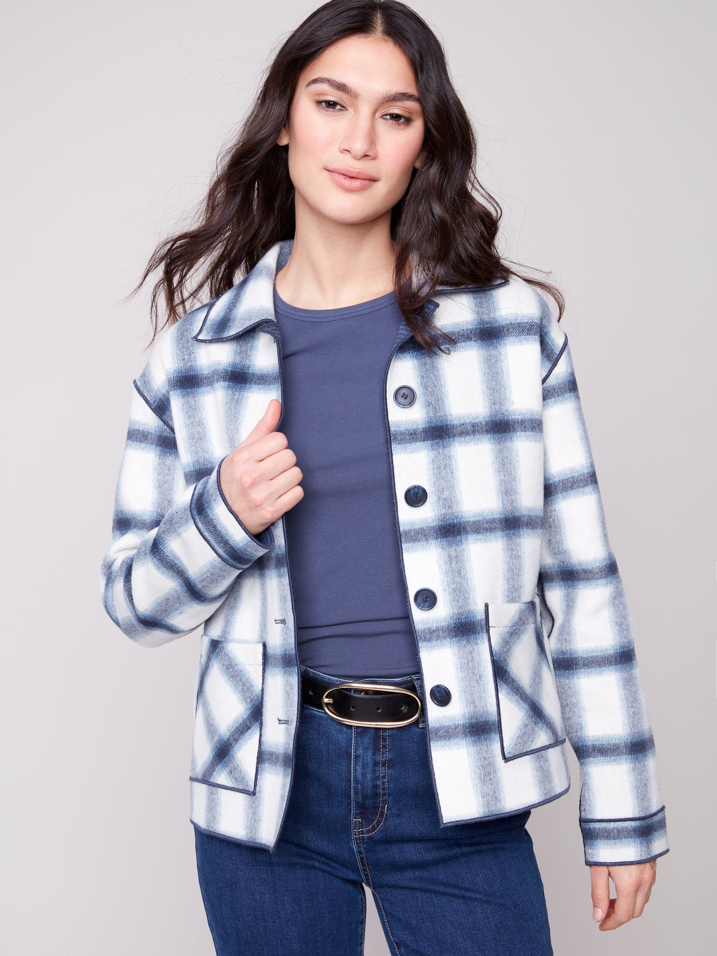 Charlie B Reversible Plaid Jacket Moonlight C6185Y-134B-P907
