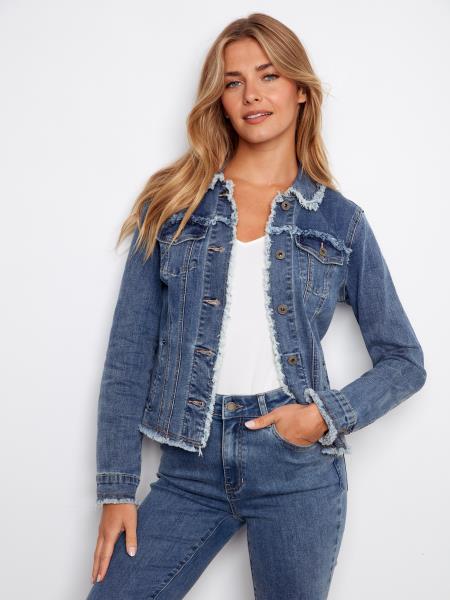 Charlie B Fringe Edges Stretch Denim Jacket Medium Blue C6233XX-431A-156