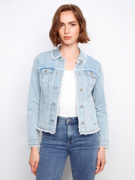 Charlie B Fringe Edges Stretch Denim Jacket Bleach Blue C6233XX-431A-243