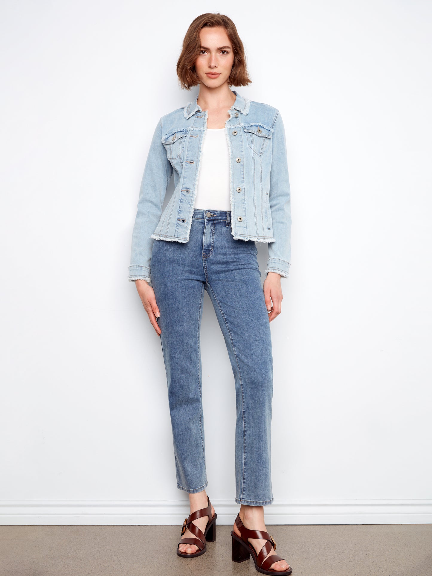 Charlie B Fringe Edges Stretch Denim Jacket Bleach Blue C6233XX-431A-243