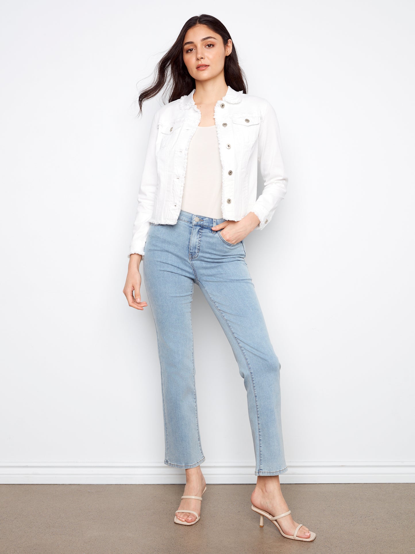 Charlie B Fringe Edges Coloured Twill Jacket White C6233XX-618A-002