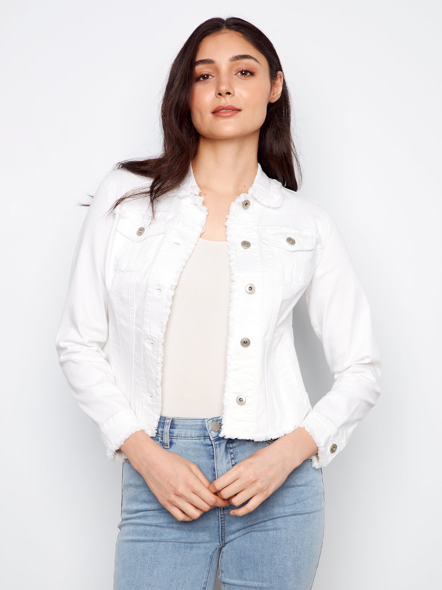 Charlie B Fringe Edges Coloured Twill Jacket White C6233XX-618A-002