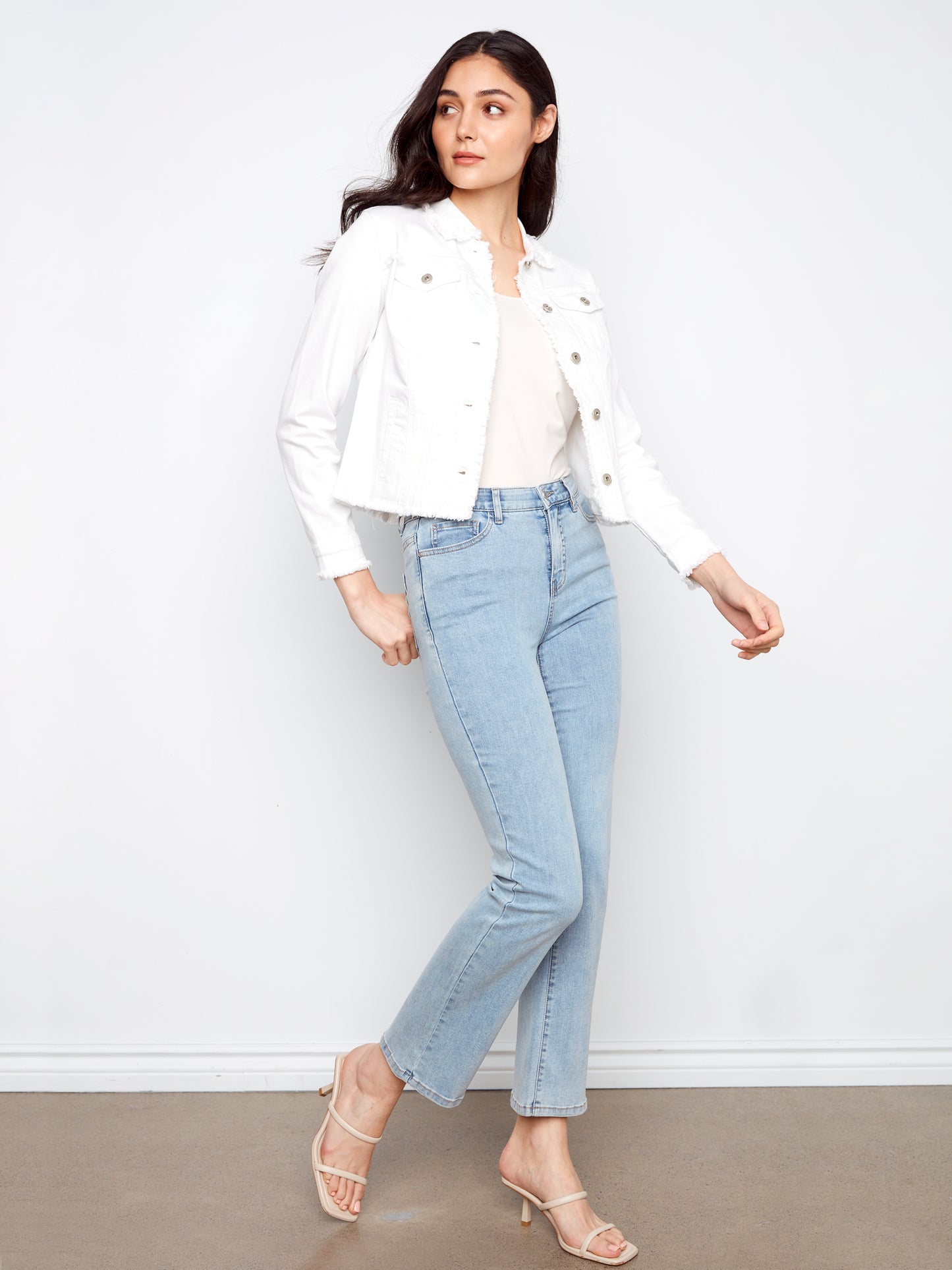Charlie B Fringe Edges Coloured Twill Jacket White C6233XX-618A-002