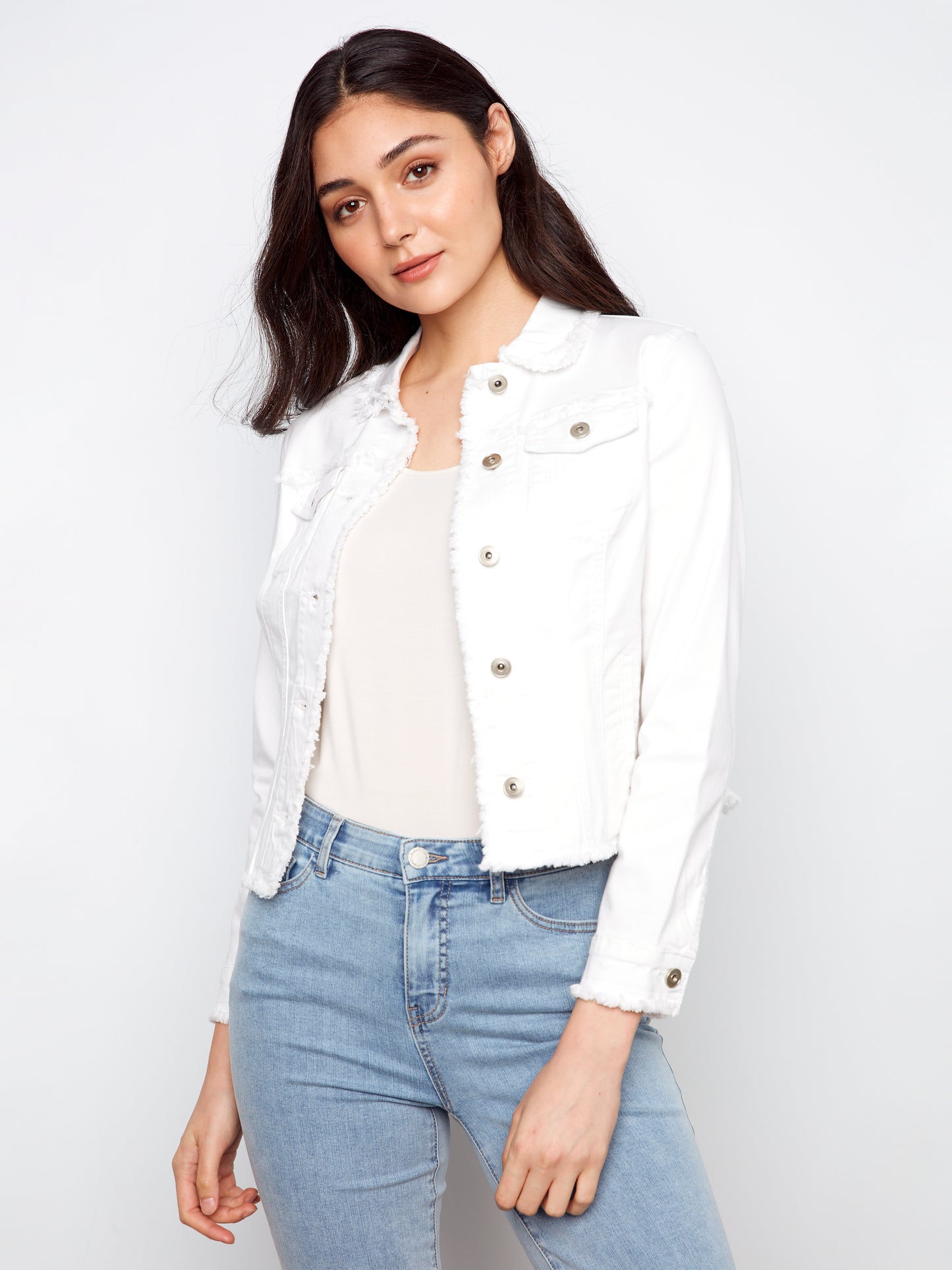 Charlie B Fringe Edges Coloured Twill Jacket White C6233XX-618A-002