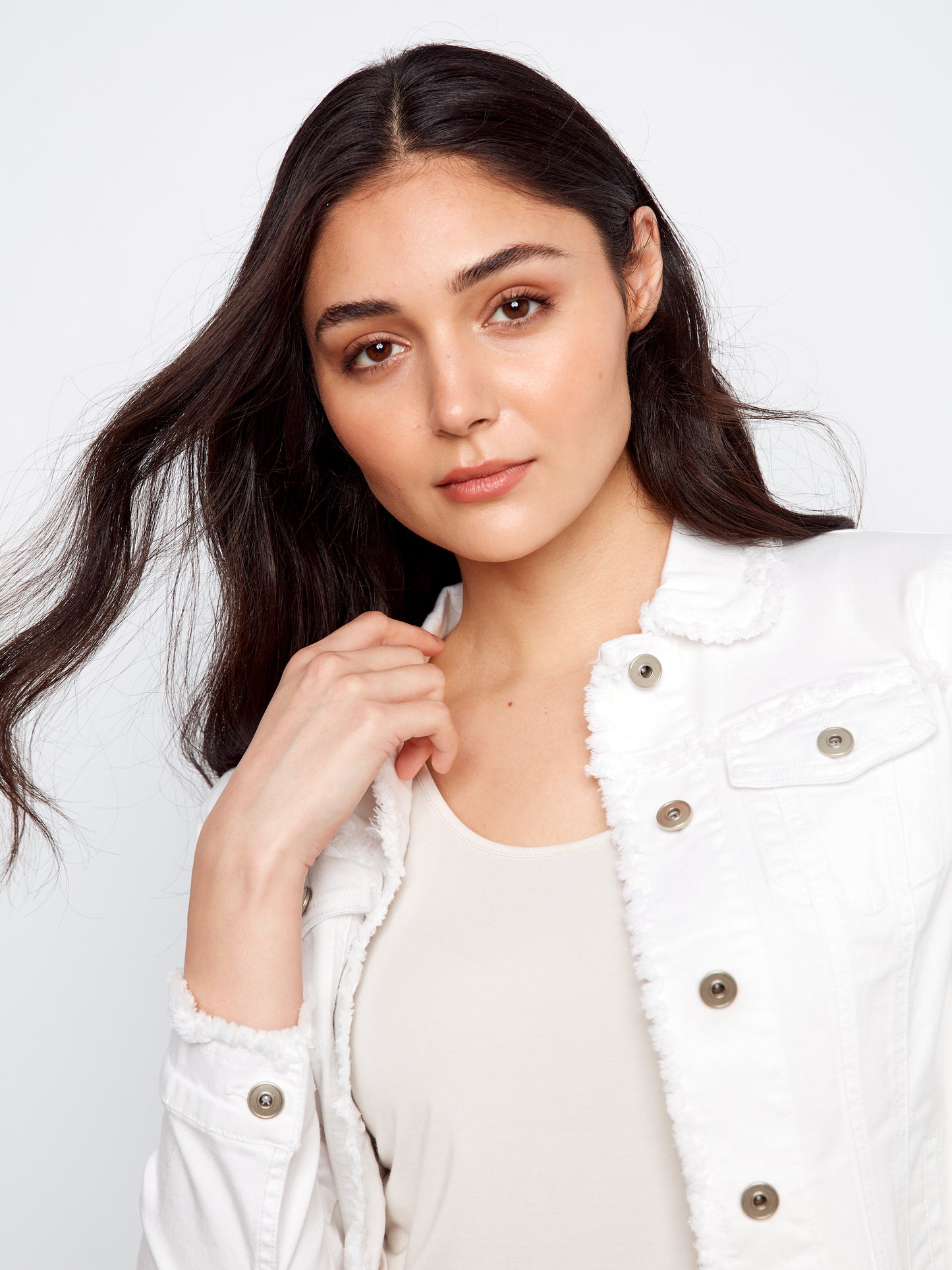 Charlie B Fringe Edges Coloured Twill Jacket White C6233XX-618A-002