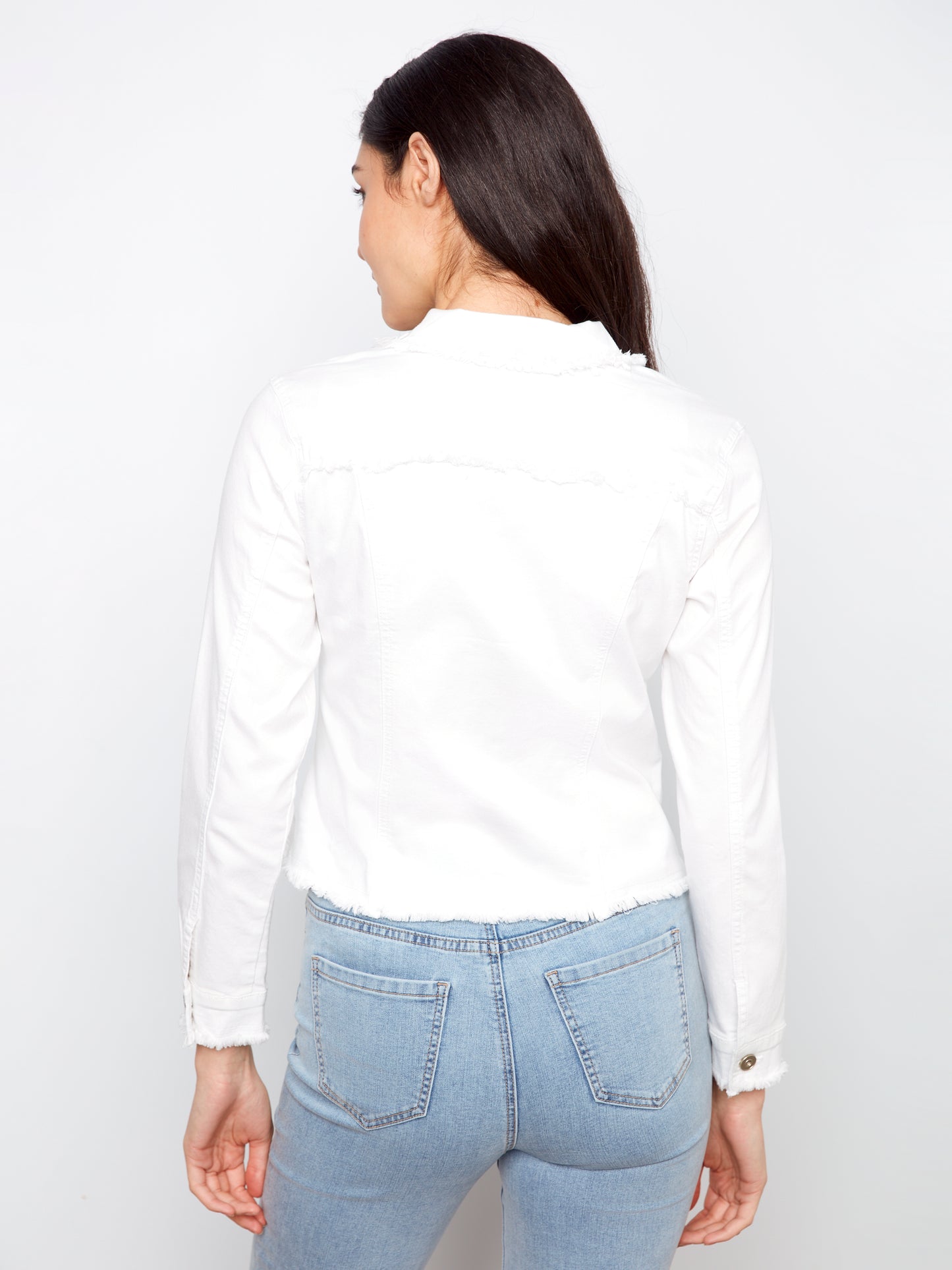 Charlie B Fringe Edges Coloured Twill Jacket White C6233XX-618A-002