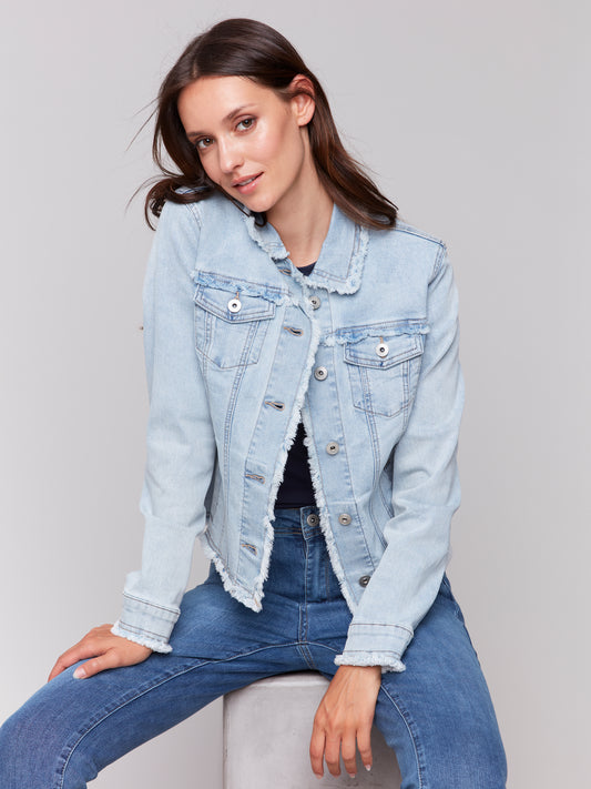 Charlie B Jean Jacket w/Frayed Edges Bleach Blue C6233X-431A-243