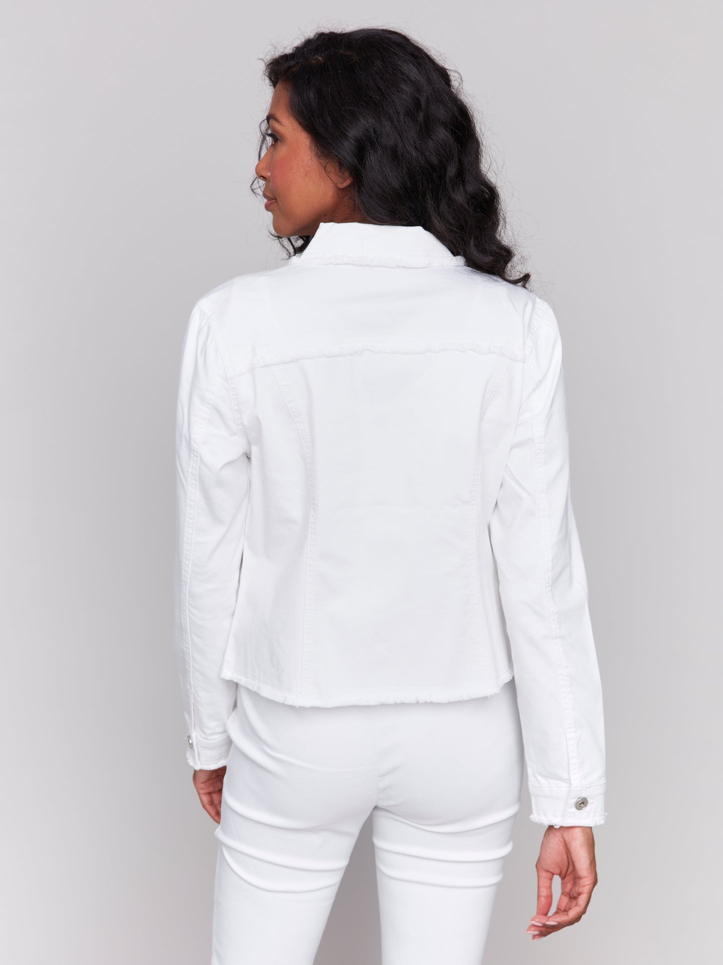 Charlie B Twill Jean Jacket w/Frayed Edges White C6233X-618A-002