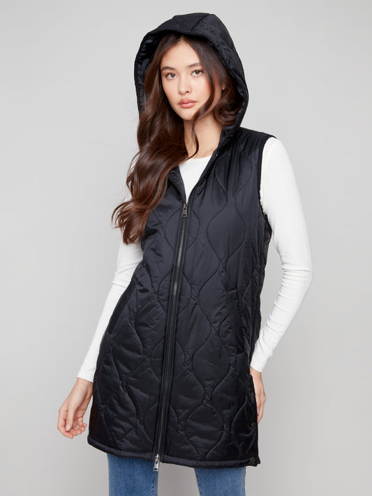 Charlie B Pearlized Long Vest Black C6365-135B-001
