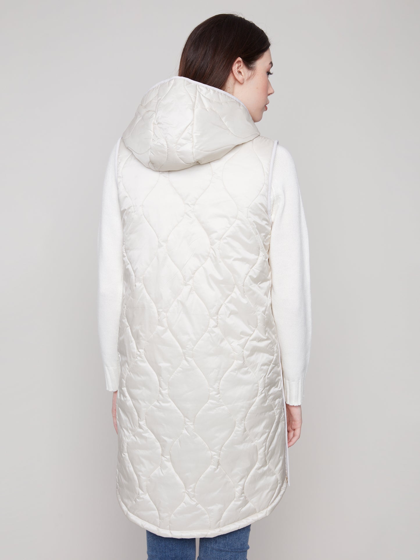 Charlie B Pearlized Long Vest Champagne C6365-135B-249