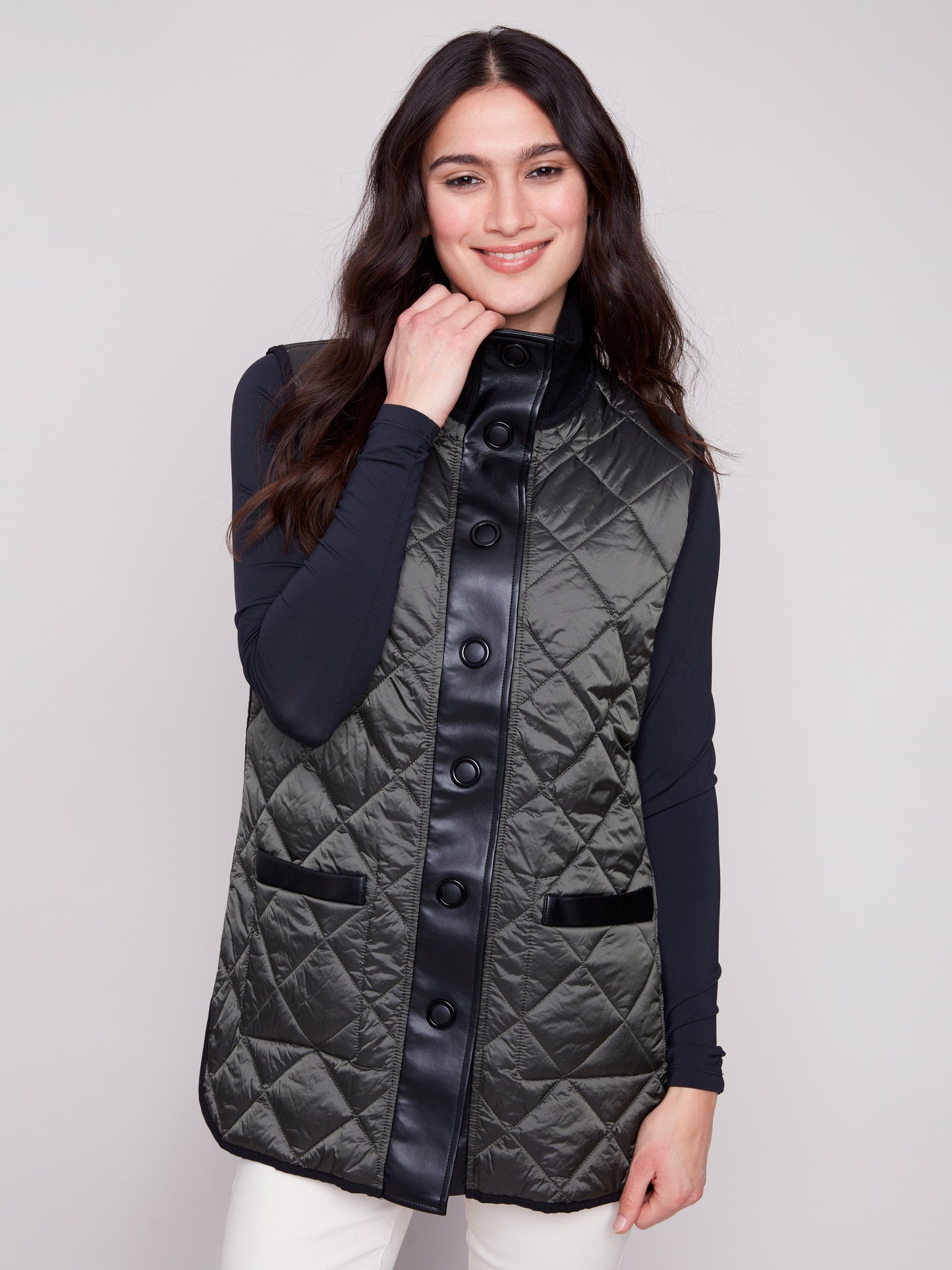 Charlie B Reversible Quilted Vest Spruce C6385-135B-531