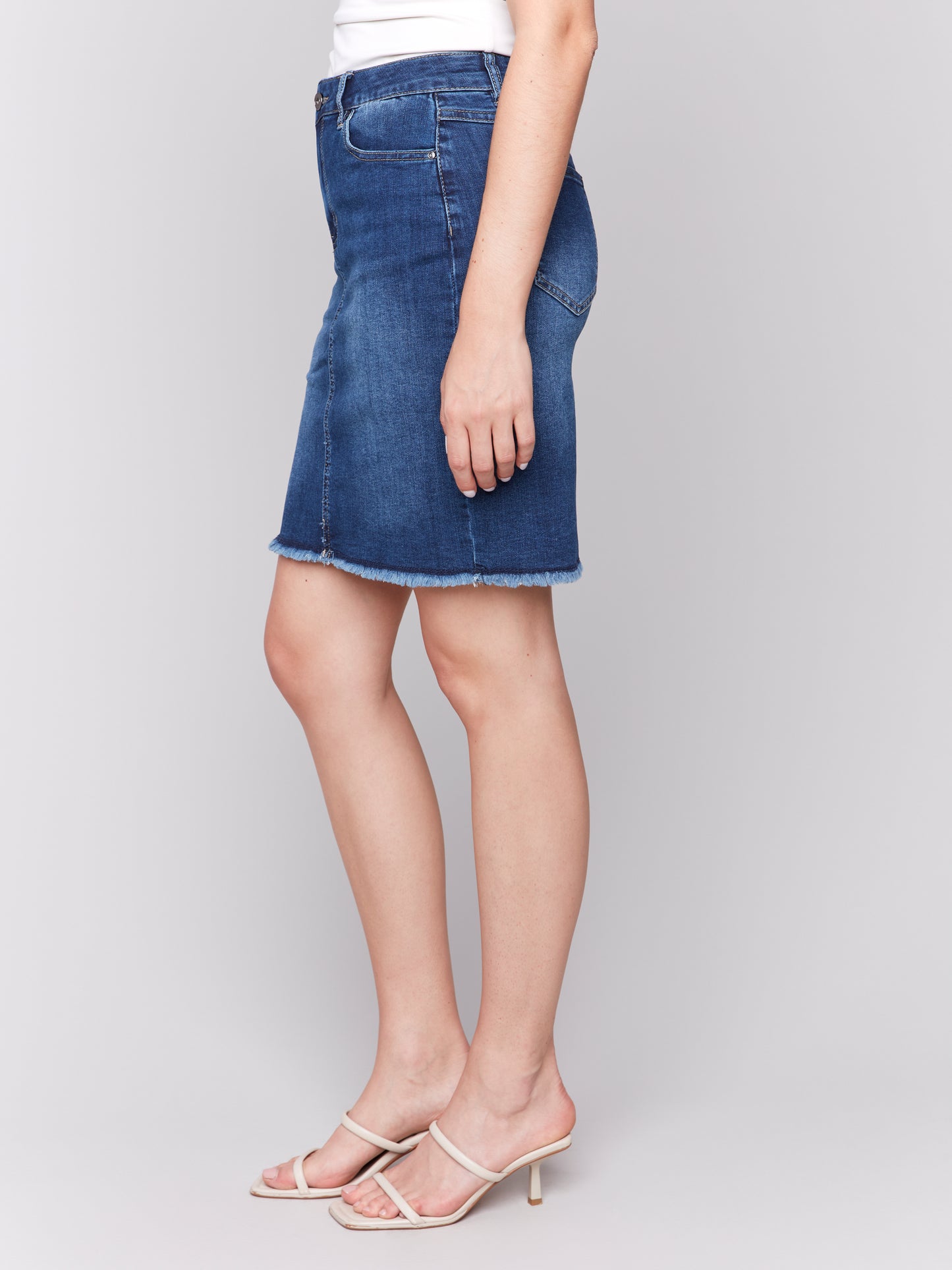 Charlie B Stretch Denim Skort w/Frayed Hem Indigo C7042T-431A-007