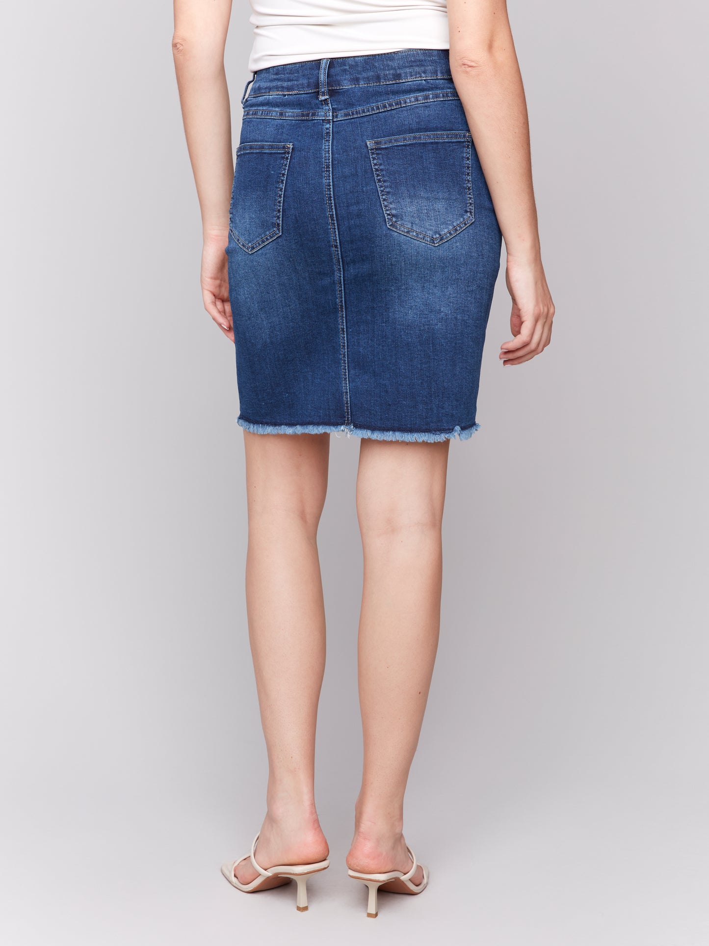 Charlie B Stretch Denim Skort w/Frayed Hem Indigo C7042T-431A-007