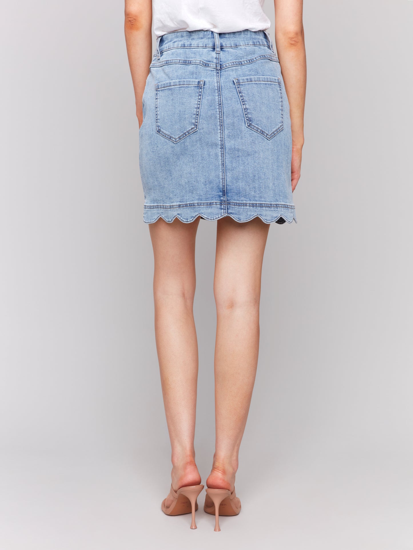 Charlie B Scalloped Hem Button Front Denim Skort Lt. Blue C7079-431A-140