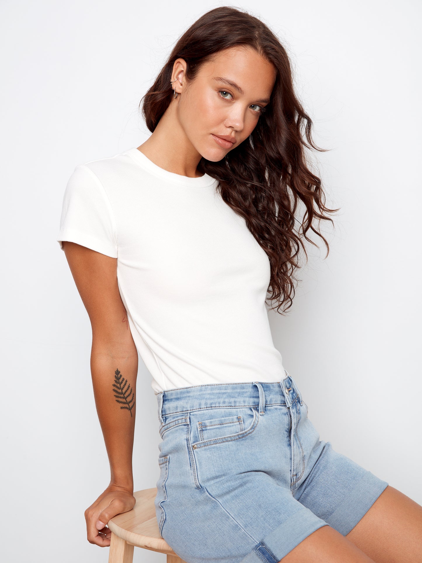 Charlie B Stretch Denim Short w/Rolled Up Hem Lt.Blue C8029TT-431A-140