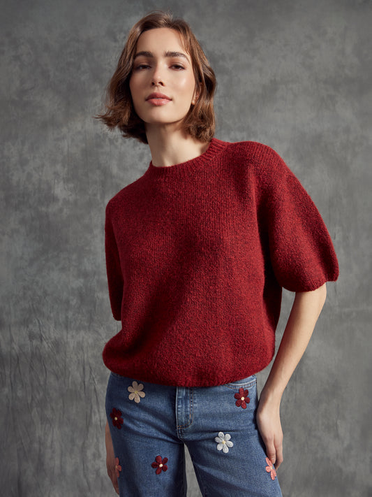 Charlie B Elbow Sleeve Balloon Shape Sweater Cabernet C2858-340C-667