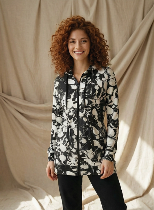 Claire Desjardins Abstract Hooded Sporty Jacket Black/White CP1937