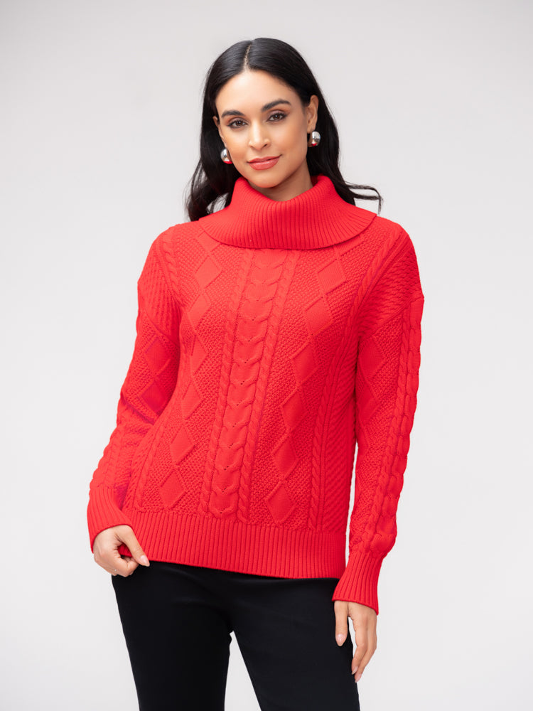 Elena Wang Cowl Neck Sweater Red EW37038