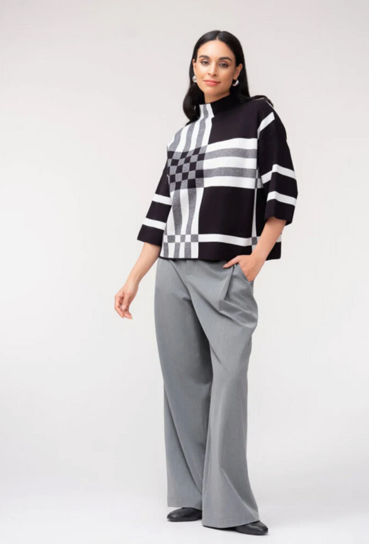 Elena Wang Check Pattern Boxy Sweater Black/White EW37062