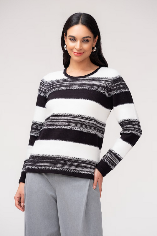 Elena Wang Striped Pullover Sweater Black/White EW37055