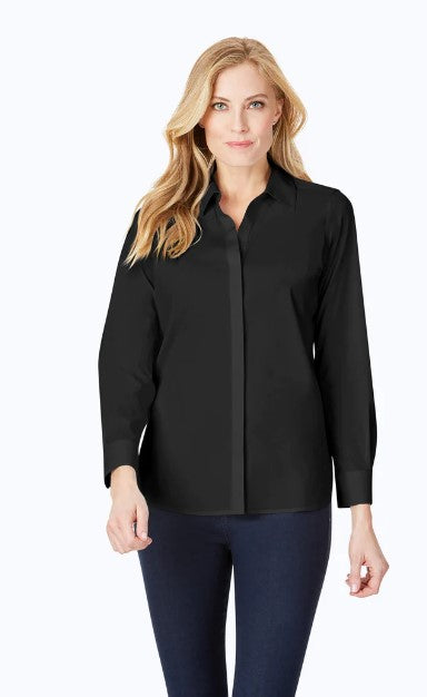 Foxcroft Kylie L/S Stretch Non-Iron Cotton Shirt Black 187961F3