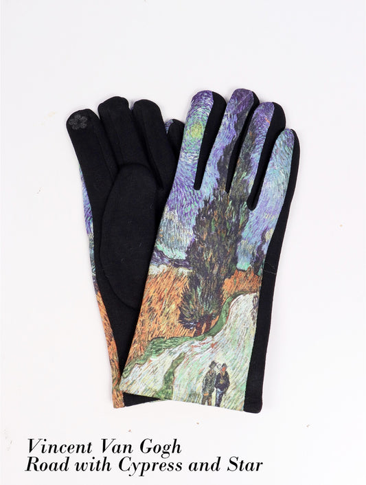 Cherie Bliss Oil Painting Design Touch Screen Gloves Road w/Cypress & Star GL127515