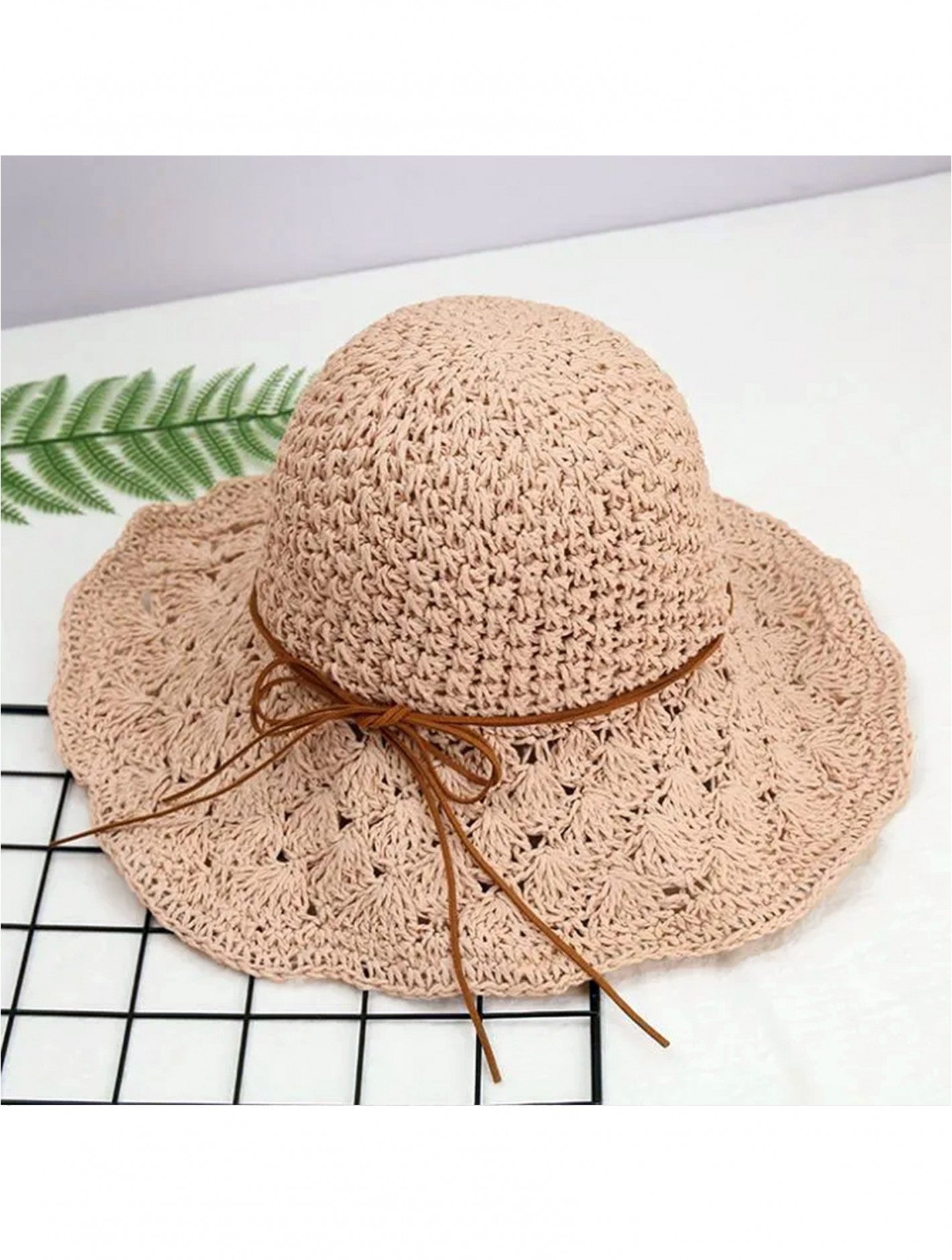 Cherie Bliss Foldable Summer Straw Hat w/String Bow Pink HAT1279-04PK