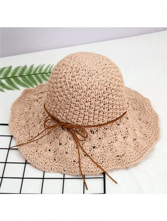 Cherie Bliss Foldable Summer Straw Hat w/String Bow Pink HAT1279-04PK