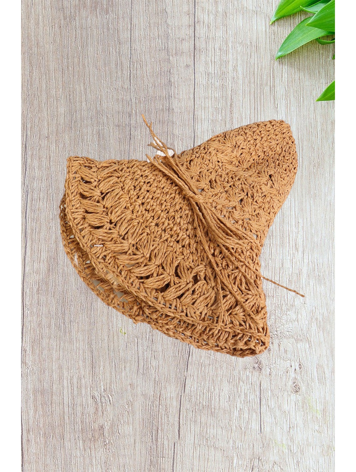 Weaved Summer Sunhat w/String Bow Khaki HAT1280-03KAK