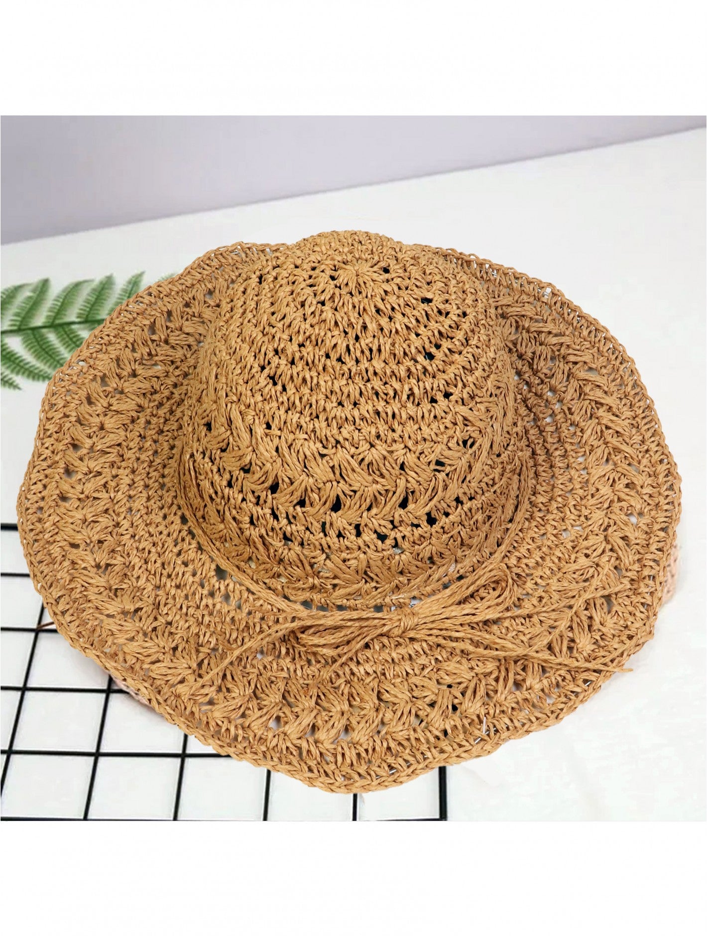 Cherie Bliss Weaved Summer Sunhat w/Straw Bow Khaki HAT1280-03KAK